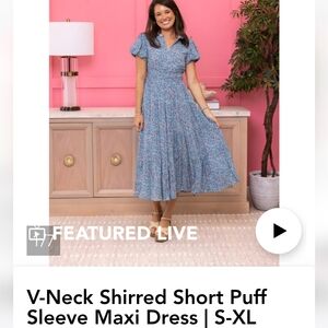 Vneck Shirred Puff sleeve Maxi